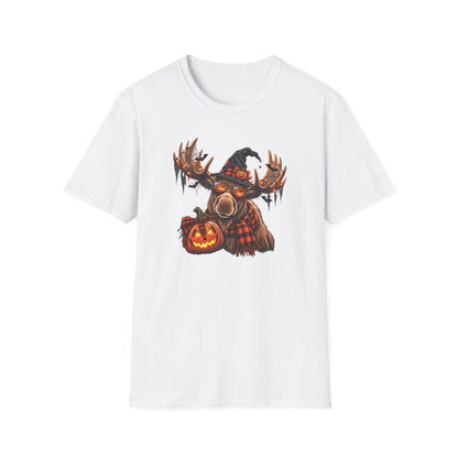 Halloween Moose T-Shirt — Spooky Pumpkin & Witch Hat Graphic