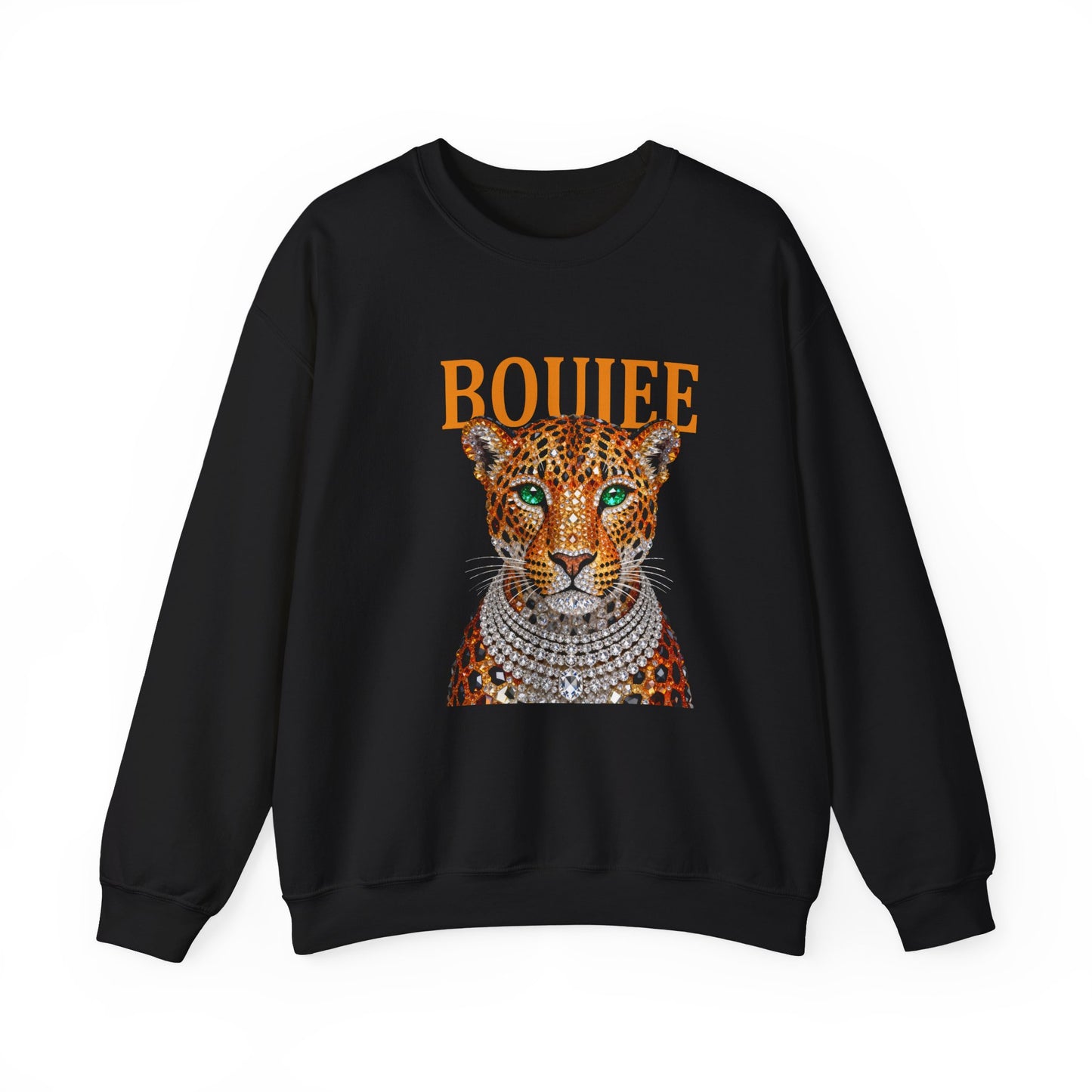 Boujee Leopard Sweatshirt — Graphic Crewneck with Jeweled Cheetah Design