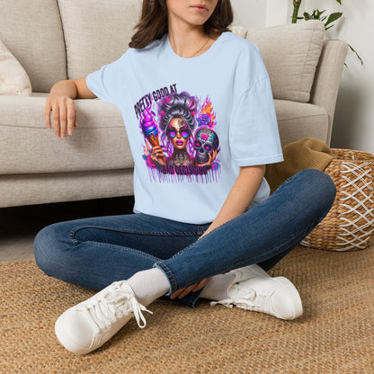 T-Shirt — "Pretty Good At" Colorful Glam Girl Skull Graphic Tee