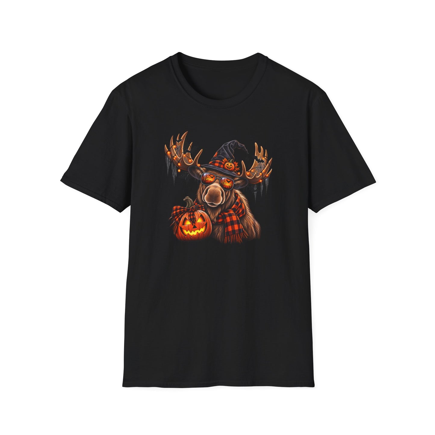 Halloween Moose T-Shirt — Spooky Pumpkin & Witch Hat Graphic