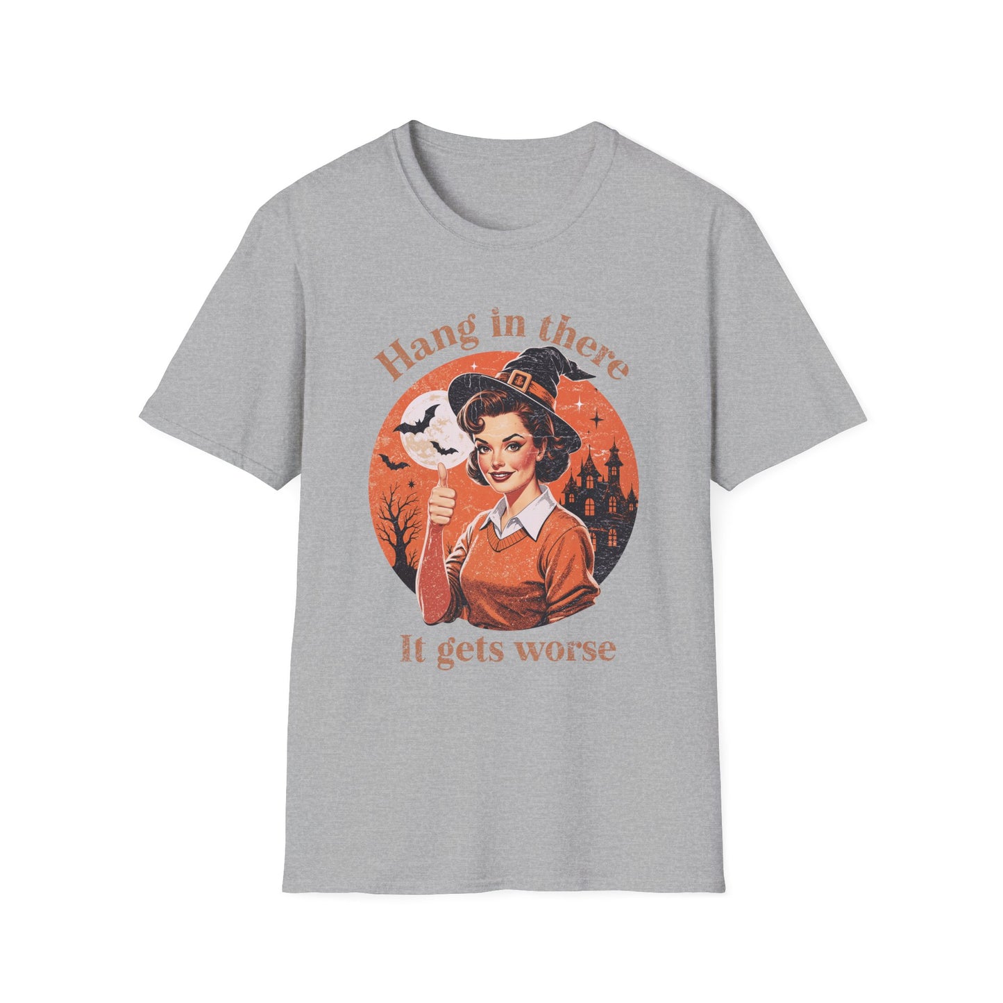 Hang In There Witch T-Shirt — Retro Halloween Graphic Tee