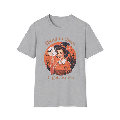 Hang In There Witch T-Shirt — Retro Halloween Graphic Tee