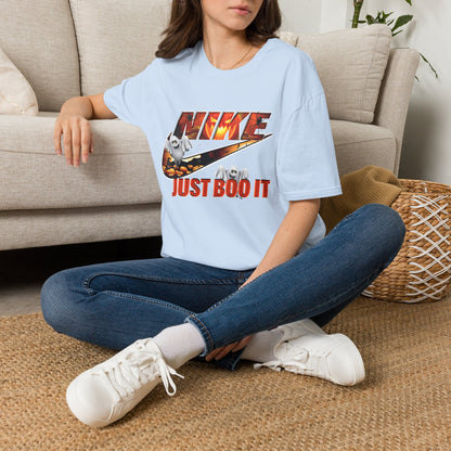 Halloween 'Just Boo It' Graphic T-Shirt — Playful Ghost Nike-Inspired Design