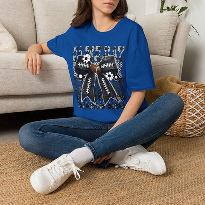 Gameday Football Bow T-Shirt — Floral Black & White Grunge Design