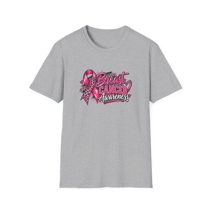 Breast Cancer Awareness T-Shirt — Pink Ribbon Leopard Design