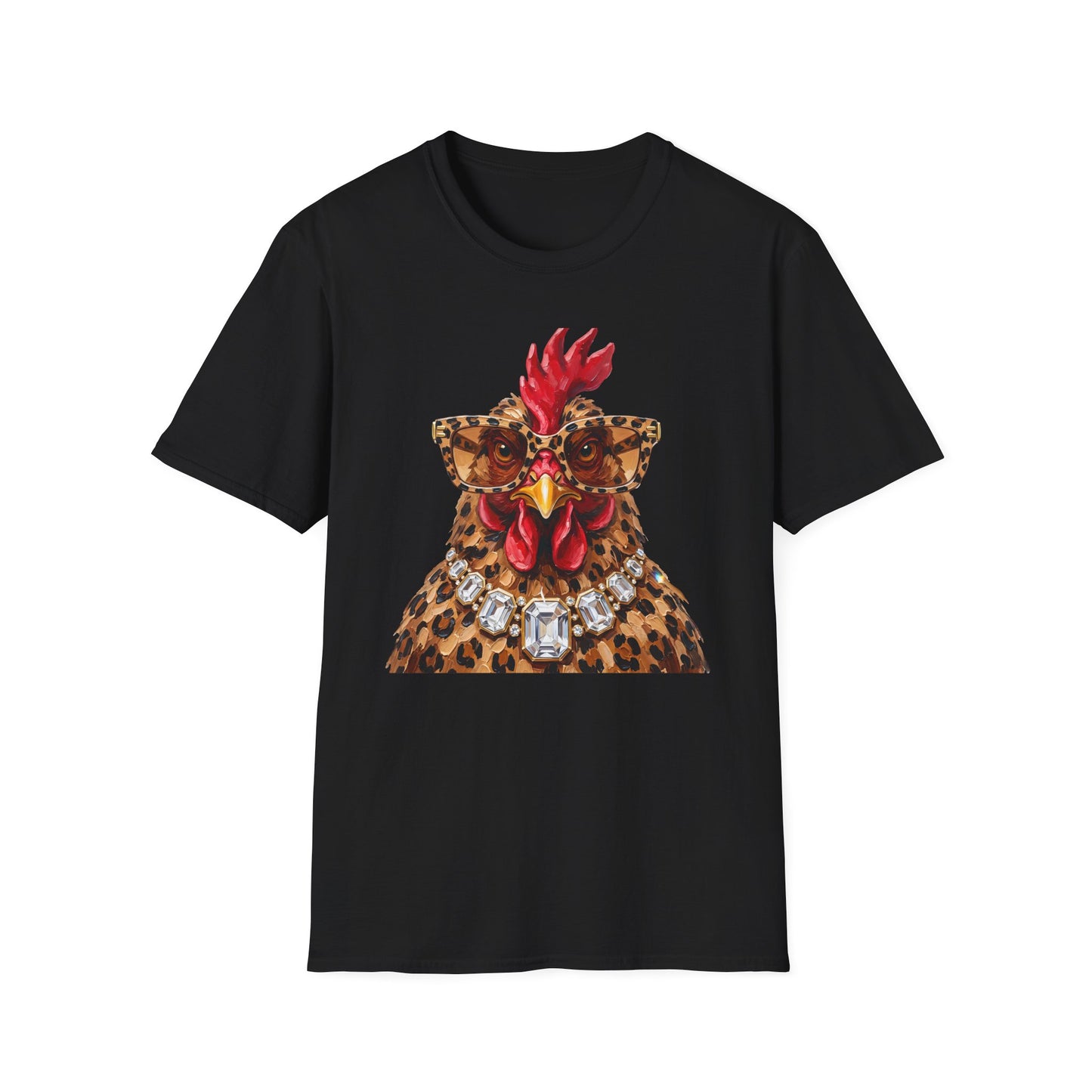 Leopard Glasses Chicken T‑Shirt — Funny Chic Rooster Graphic Tee
