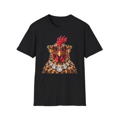 Leopard Glasses Chicken T‑Shirt — Funny Chic Rooster Graphic Tee