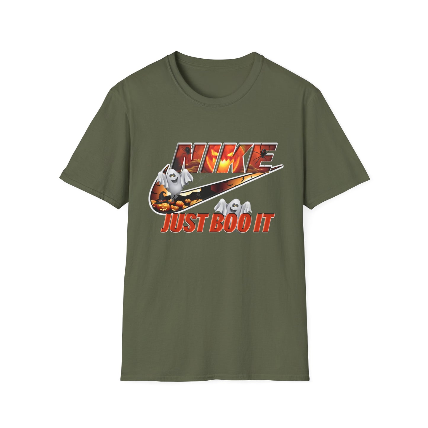 Halloween 'Just Boo It' Graphic T-Shirt — Playful Ghost Nike-Inspired Design