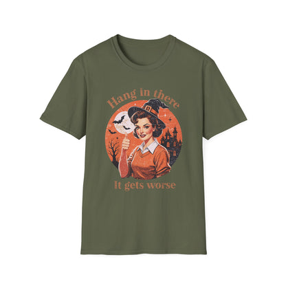 Hang In There Witch T-Shirt — Retro Halloween Graphic Tee