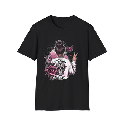 T-Shirt — "F*cking Anxiety" Floral Back Graphic Tee | Mental Health Awareness, Self-Care Gift