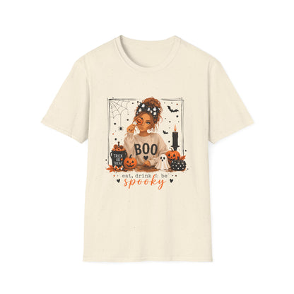 Halloween 'Boo' Girl T-Shirt — Cute Spooky Pumpkin & Candle Graphic Tee