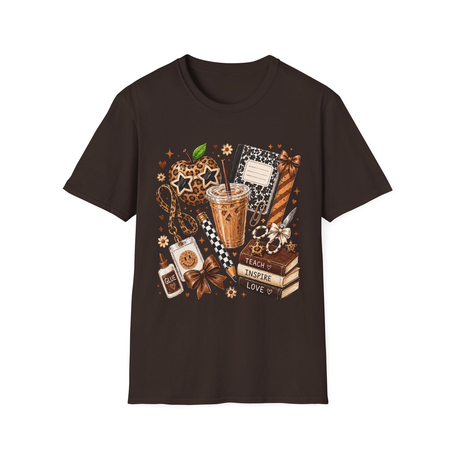 Teacher Inspired Leopard Apple & Coffee T-Shirt