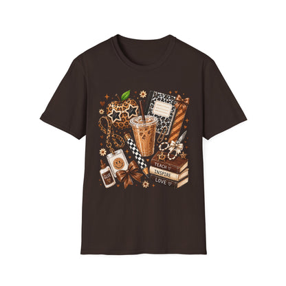 Teacher Inspired Leopard Apple & Coffee T-Shirt