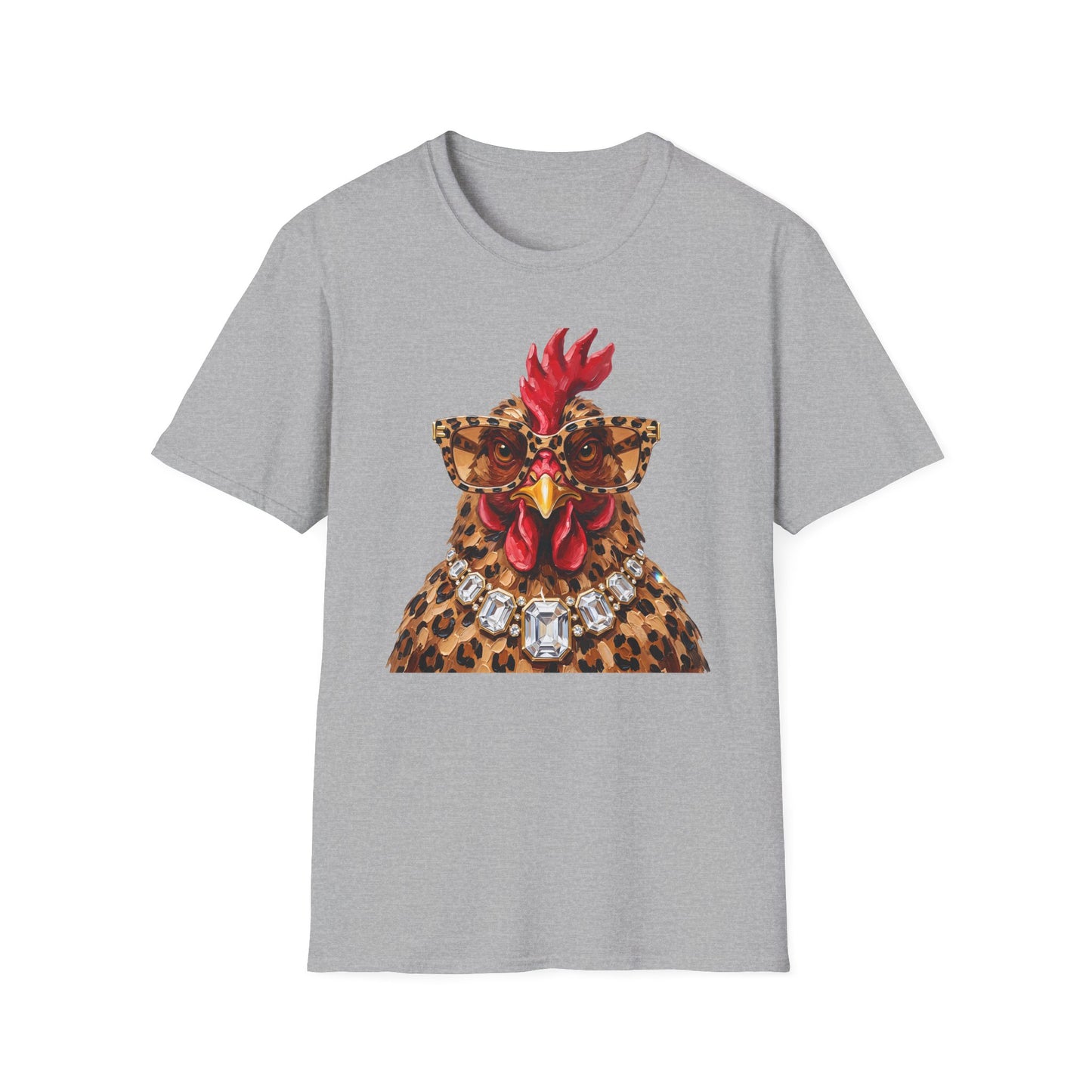 Leopard Glasses Chicken T‑Shirt — Funny Chic Rooster Graphic Tee