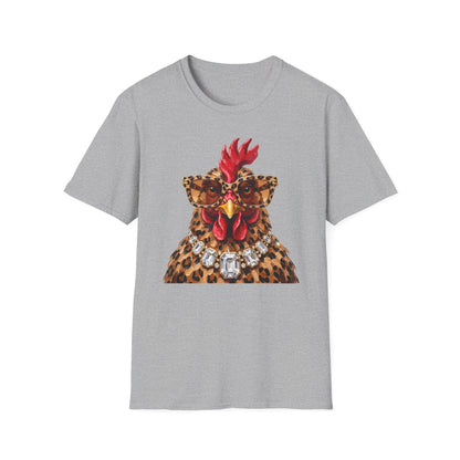 Leopard Glasses Chicken T‑Shirt — Funny Chic Rooster Graphic Tee