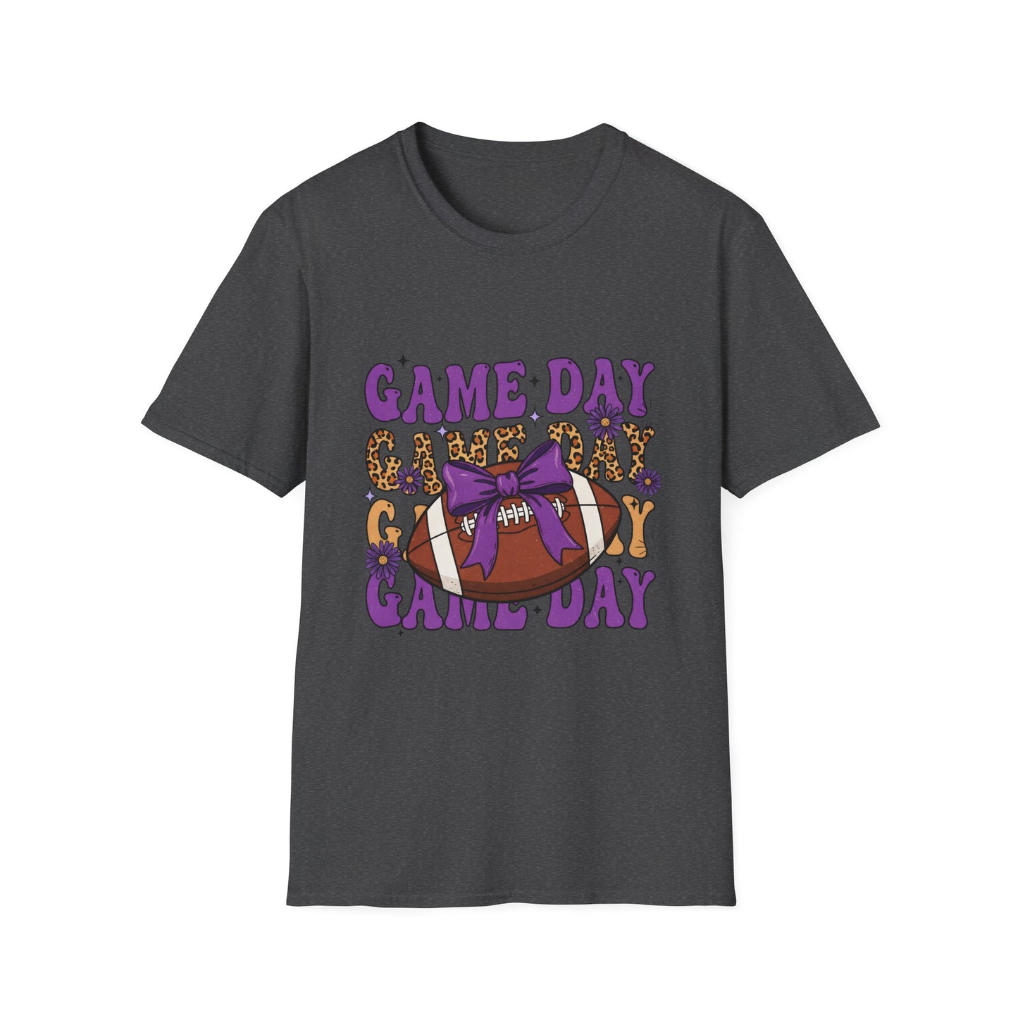 Game Day Football T‑Shirt — Leopard Print & Purple Bow Design