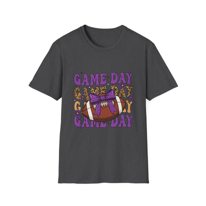 Game Day Football T‑Shirt — Leopard Print & Purple Bow Design