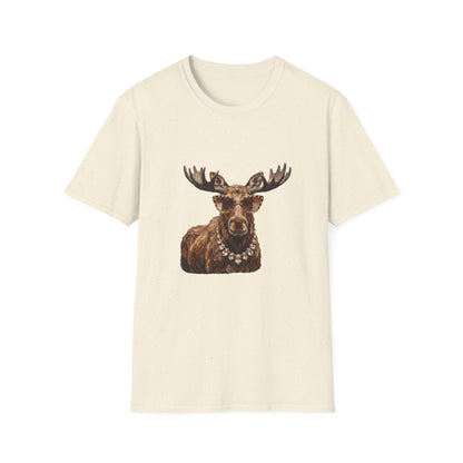 Moose Portrait Tee — Whimsical Moose Wearing Sunglasses & Pearls T-Shirt