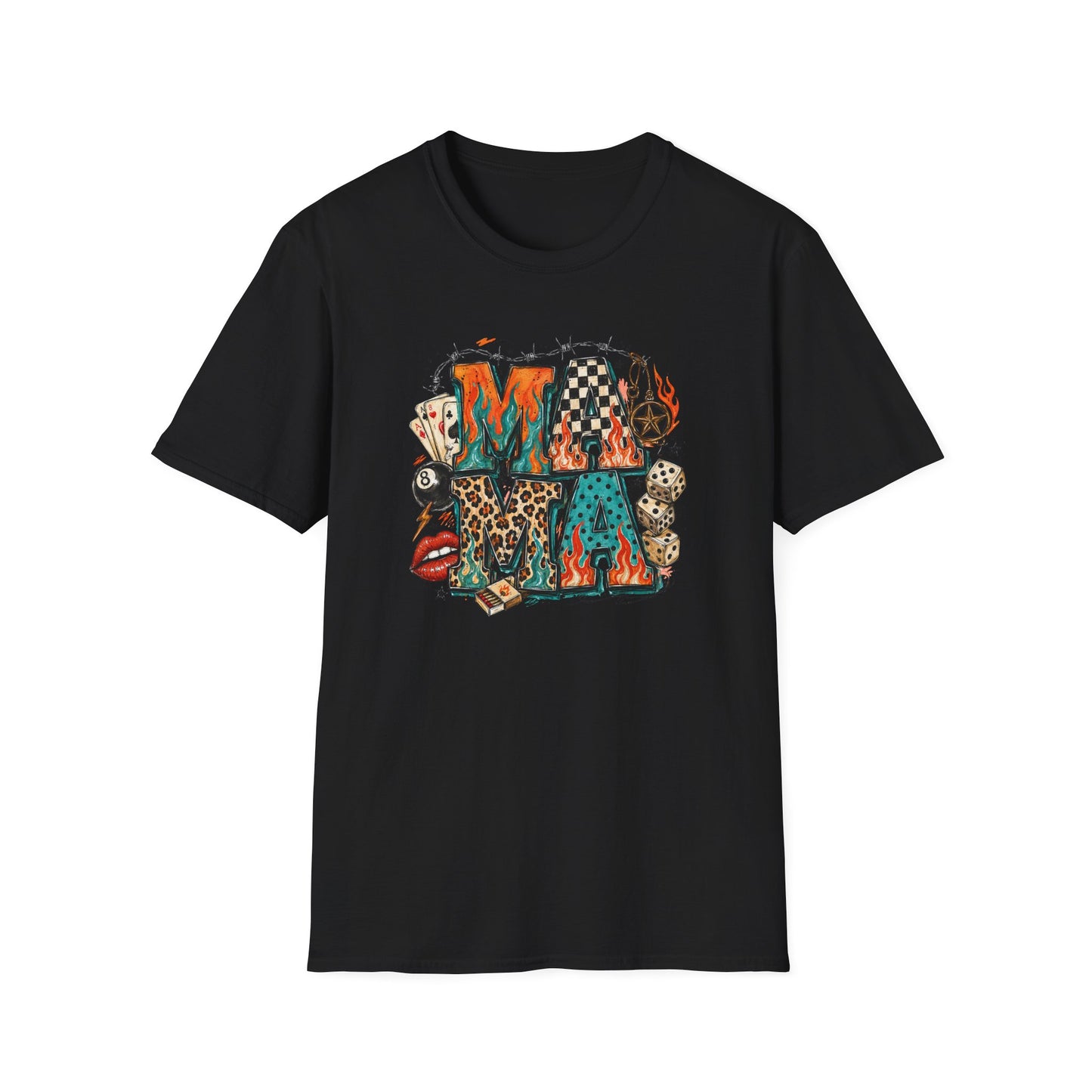 Mama Graphic T-Shirt — Country Western Leopard & Checkerboard Vintage Tattoo Style