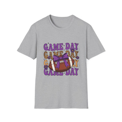 Game Day Football Tee — Leopard Print & Purple Bow Game Day T‑Shirt