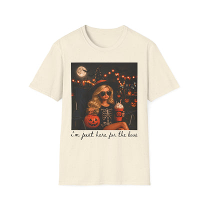 Halloween Vibes T‑Shirt — Retro Witchy Girl with Pumpkins & Moon