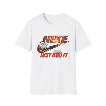 Halloween 'Just Boo It' Graphic T-Shirt — Playful Ghost Nike-Inspired Design