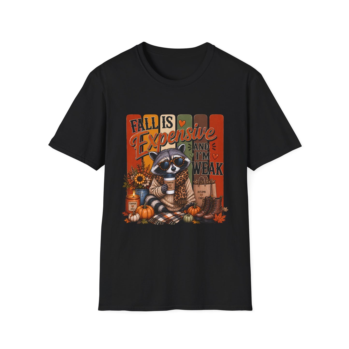 Fall Is Expensive Tee — Cute Raccoon Pumpkin Autumn Graphic Shirt