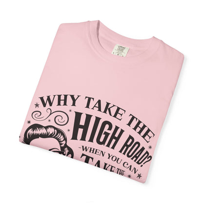 Graphic T-Shirt — “Why Take the High Road? Take the Psycho Path” Vintage Pin-Up Tee
