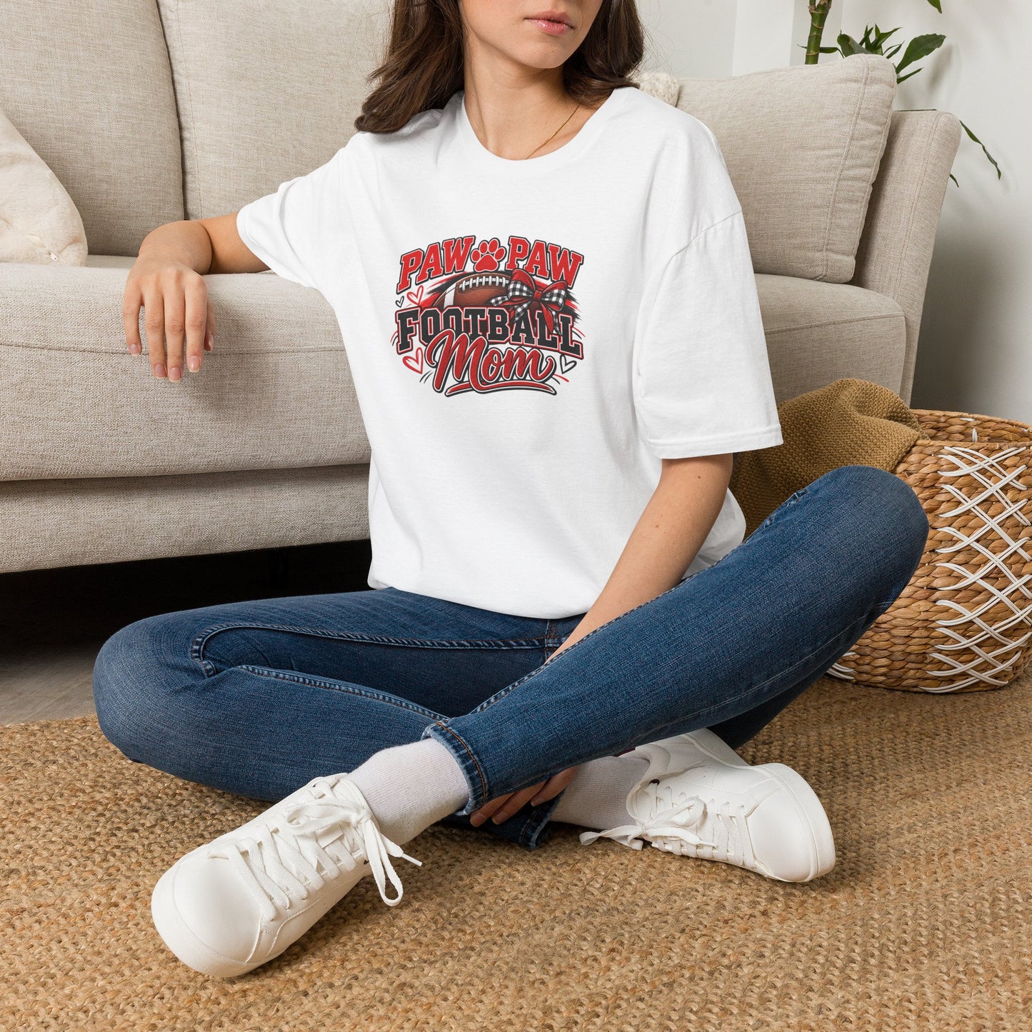 Paw Paw Football Mom T-Shirt — Cute Paw Print Football Mom Tee