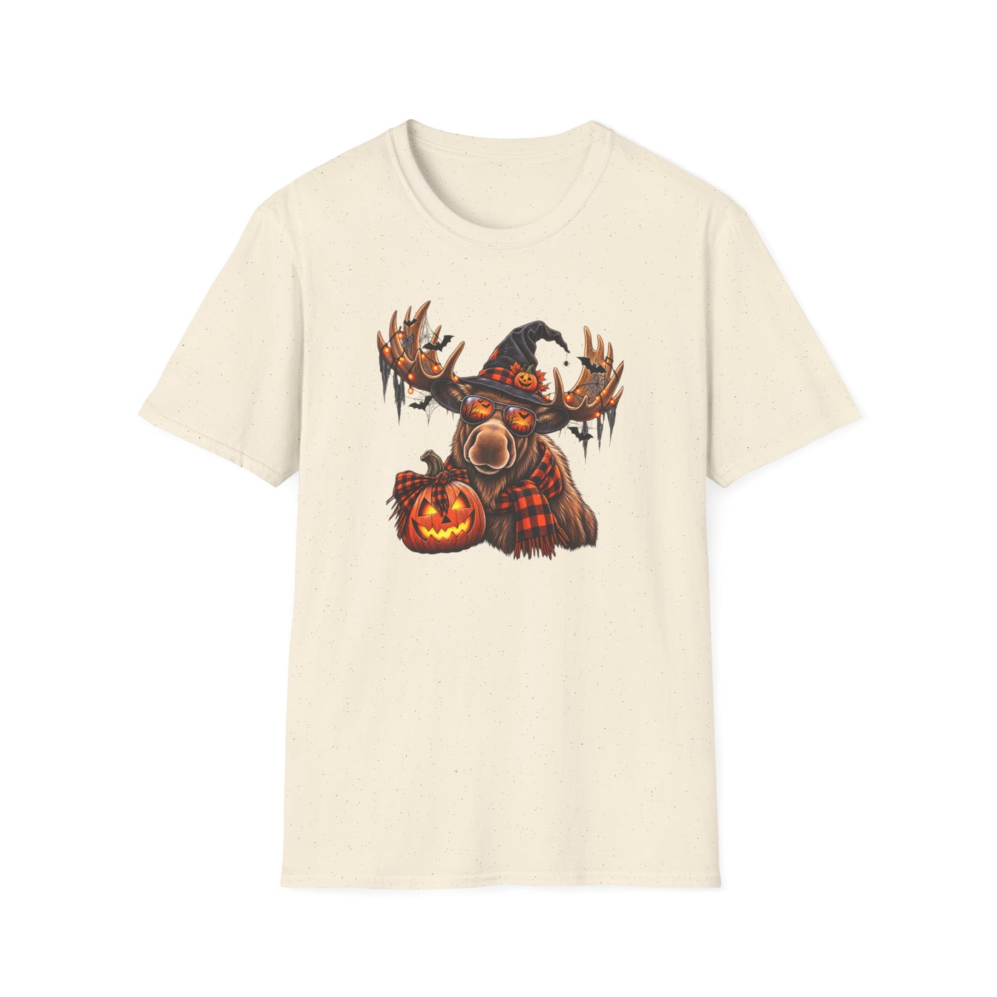 Halloween Moose T-Shirt — Spooky Pumpkin & Witch Hat Graphic