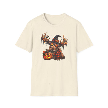 Halloween Moose T-Shirt — Spooky Pumpkin & Witch Hat Graphic
