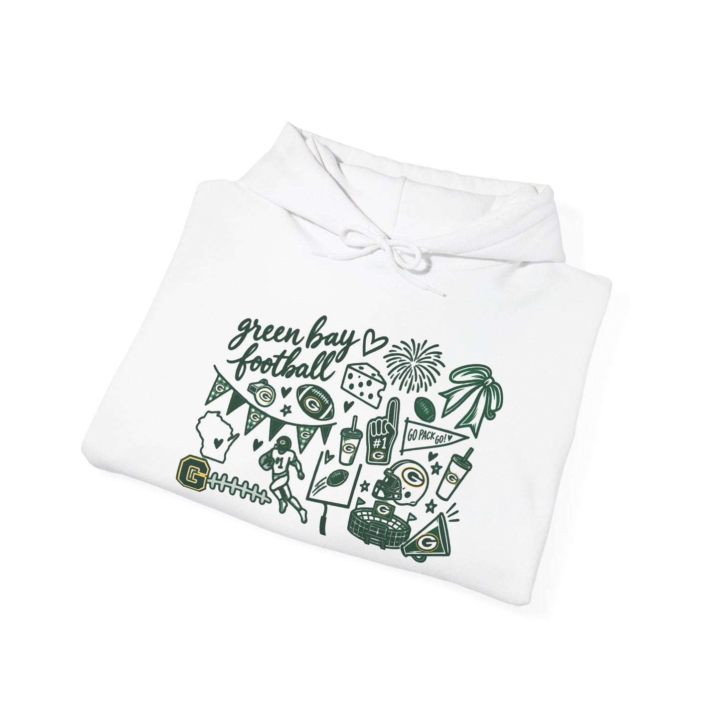 Green Bay Football Doodle Hoodie — Vintage Team Icons Pullover