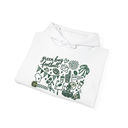 Green Bay Football Doodle Hoodie — Vintage Team Icons Pullover