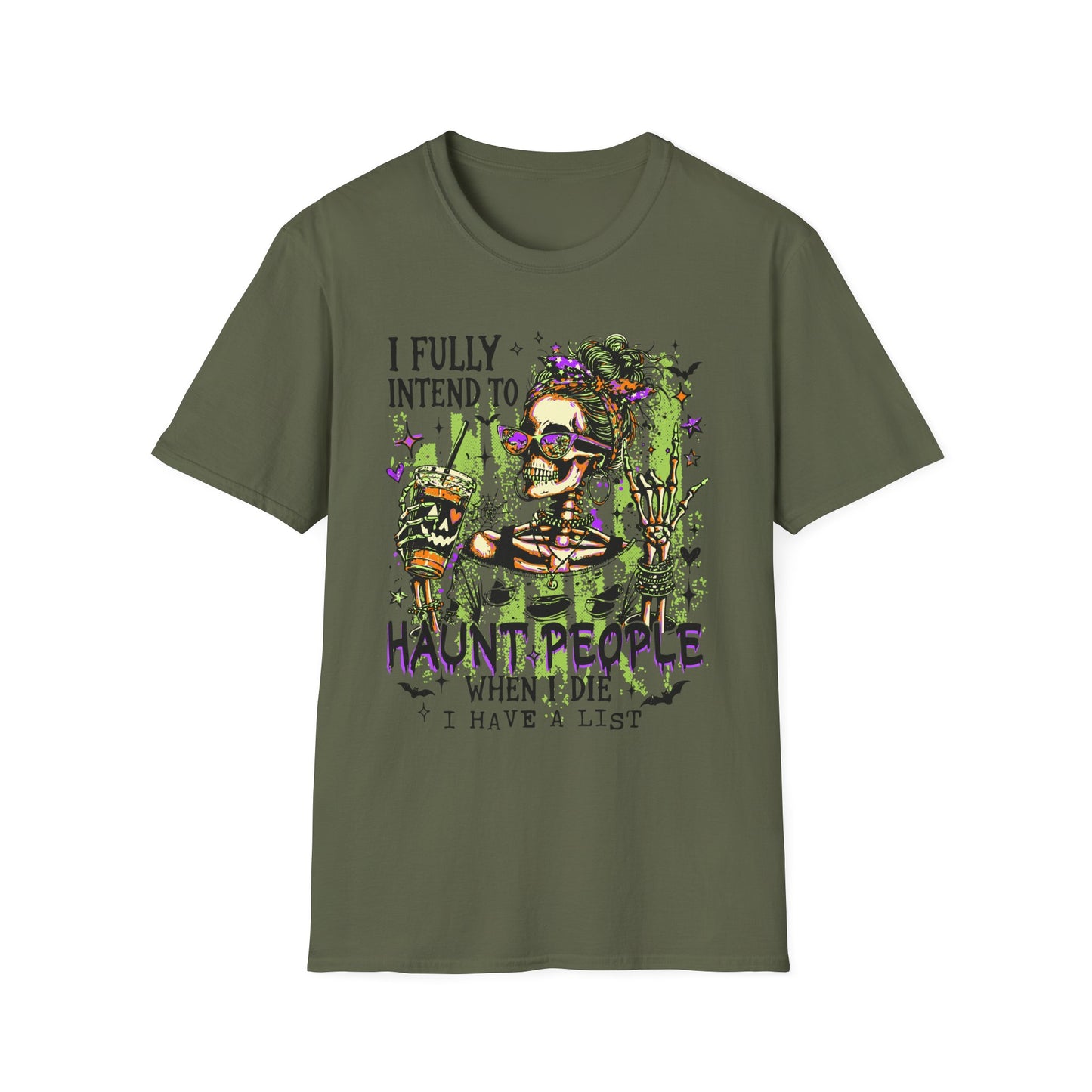 T-Shirt — 'I Fully Intend to Haunt People When I Die' Skeleton Witch Graphic