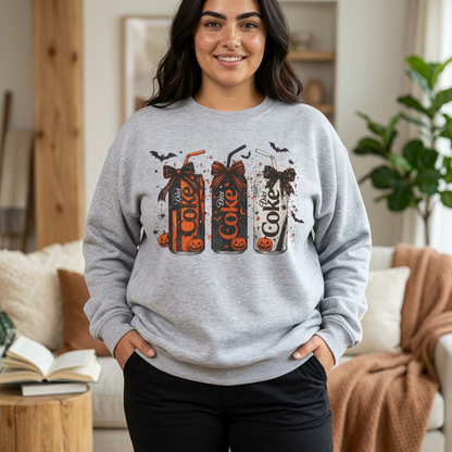 Halloween Coke Can Sweatshirt — Spooky Pumpkin Soda Graphic Crewneck