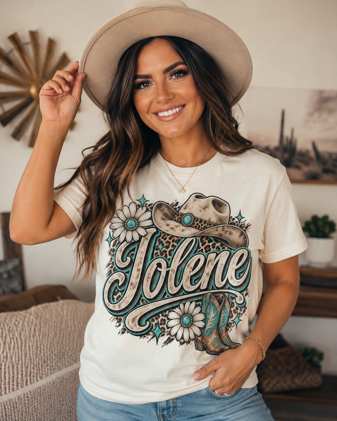Jolene Cowboy Hat Floral T‑Shirt — Western Country Graphic Tee