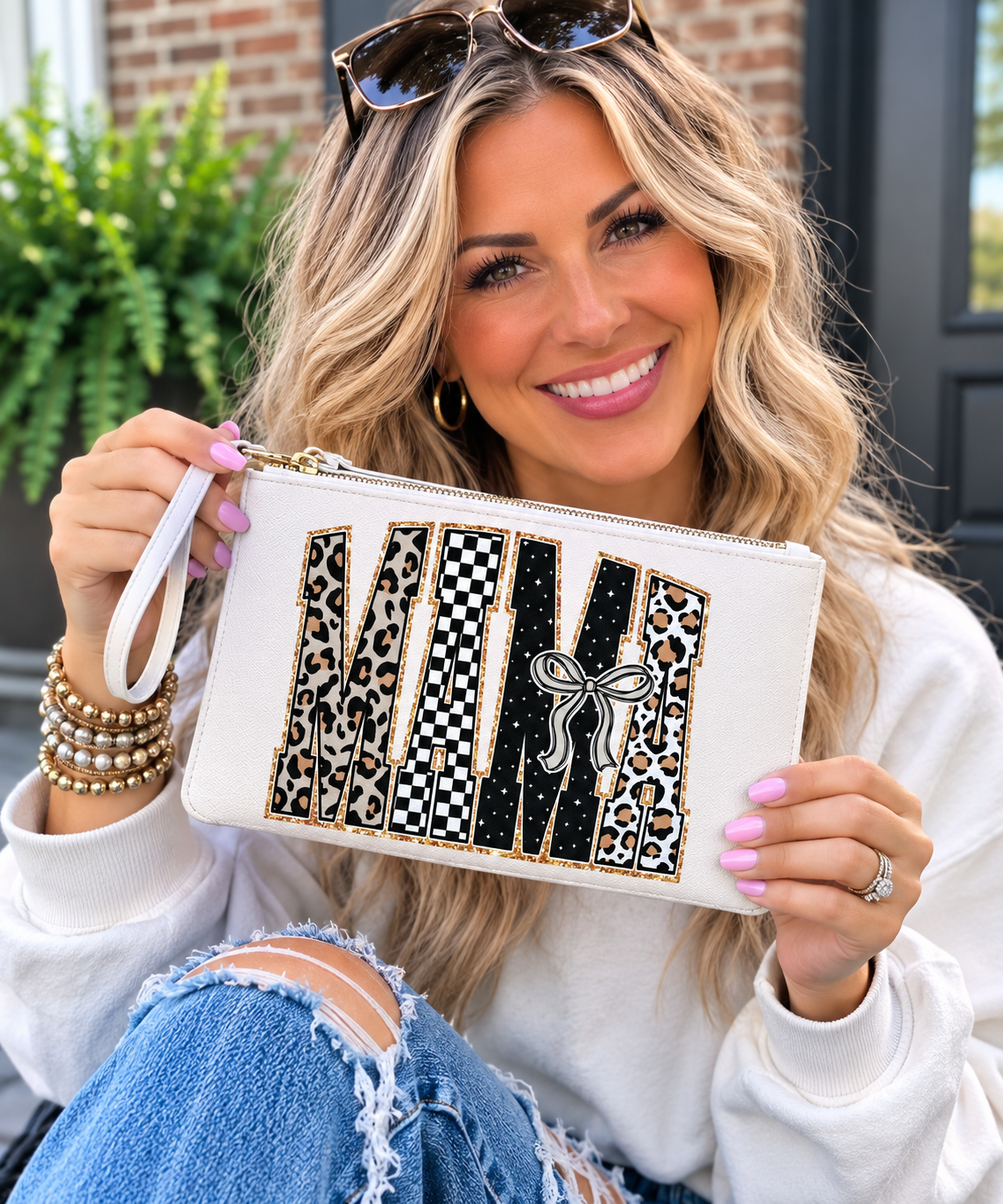 Mom Leopard & Checker Wristlet Clutch — Stylish Mom Gift Wristlet