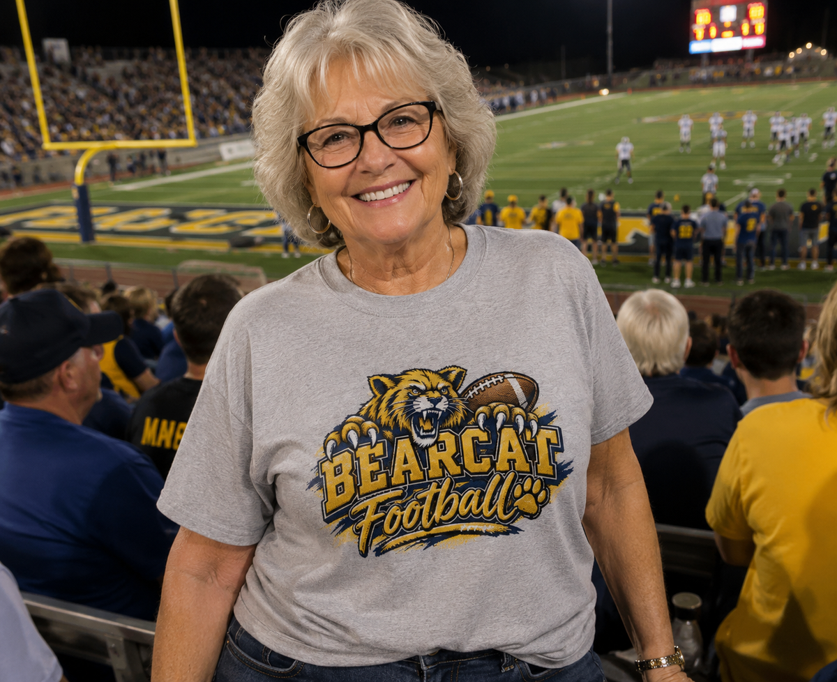 Bearcat Football T-Shirt — Fierce Mascot Logo Tee for Fans & Game Day