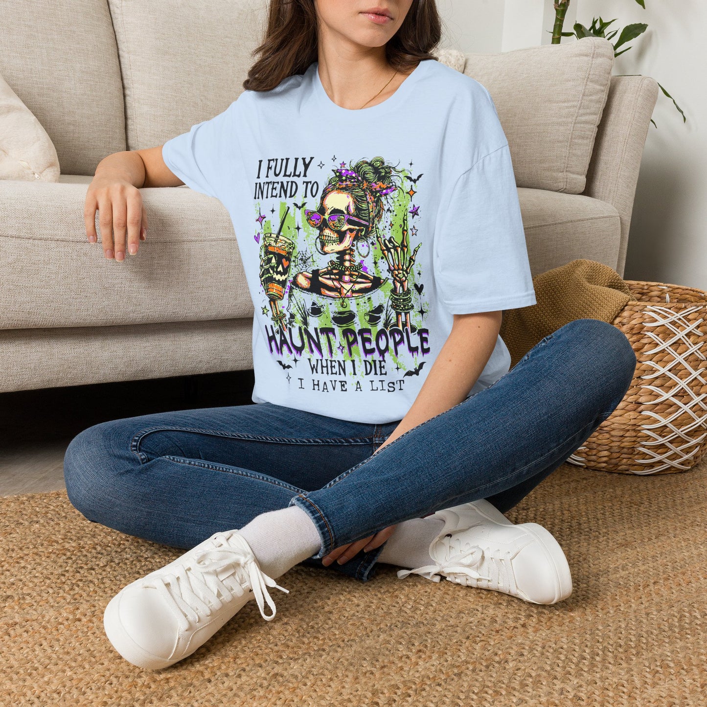 T-Shirt — 'I Fully Intend to Haunt People When I Die' Skeleton Witch Graphic