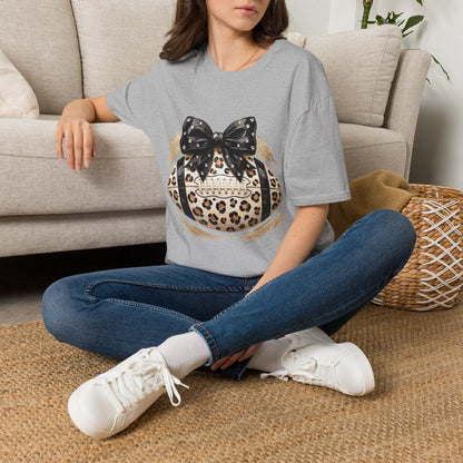 Leopard Circle Graphic Tee — Studded Black Bow Design