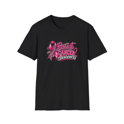 Breast Cancer Awareness T-Shirt — Pink Ribbon Leopard Design