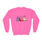 Kids Halloween Cars Crewneck Sweatshirt — Cute Haunted Car Trio Graphic