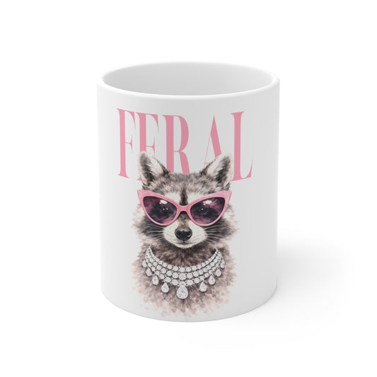 Feral Raccoon Pink Sunglasses Coffee Mug — Cute Animal Lover Gift
