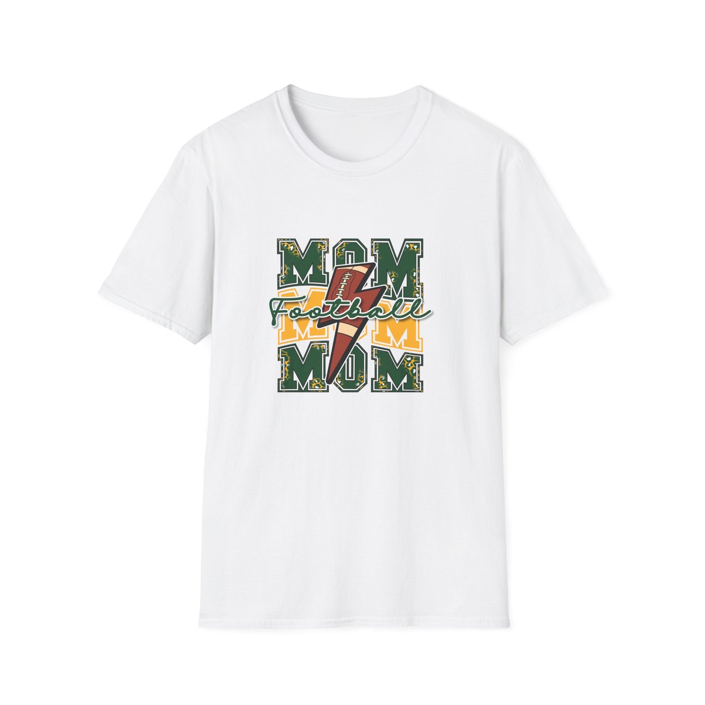 Mom Football Tee — Cute Green & Gold "MOM" Graphic T-Shirt for Football Moms