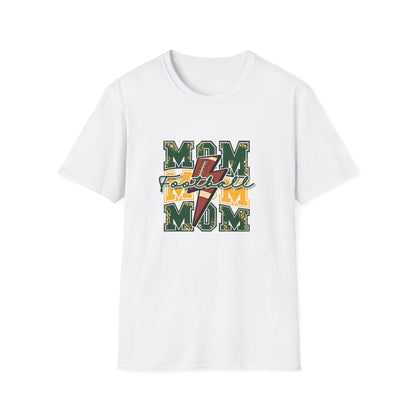 Mom Football Tee — Cute Green & Gold "MOM" Graphic T-Shirt for Football Moms