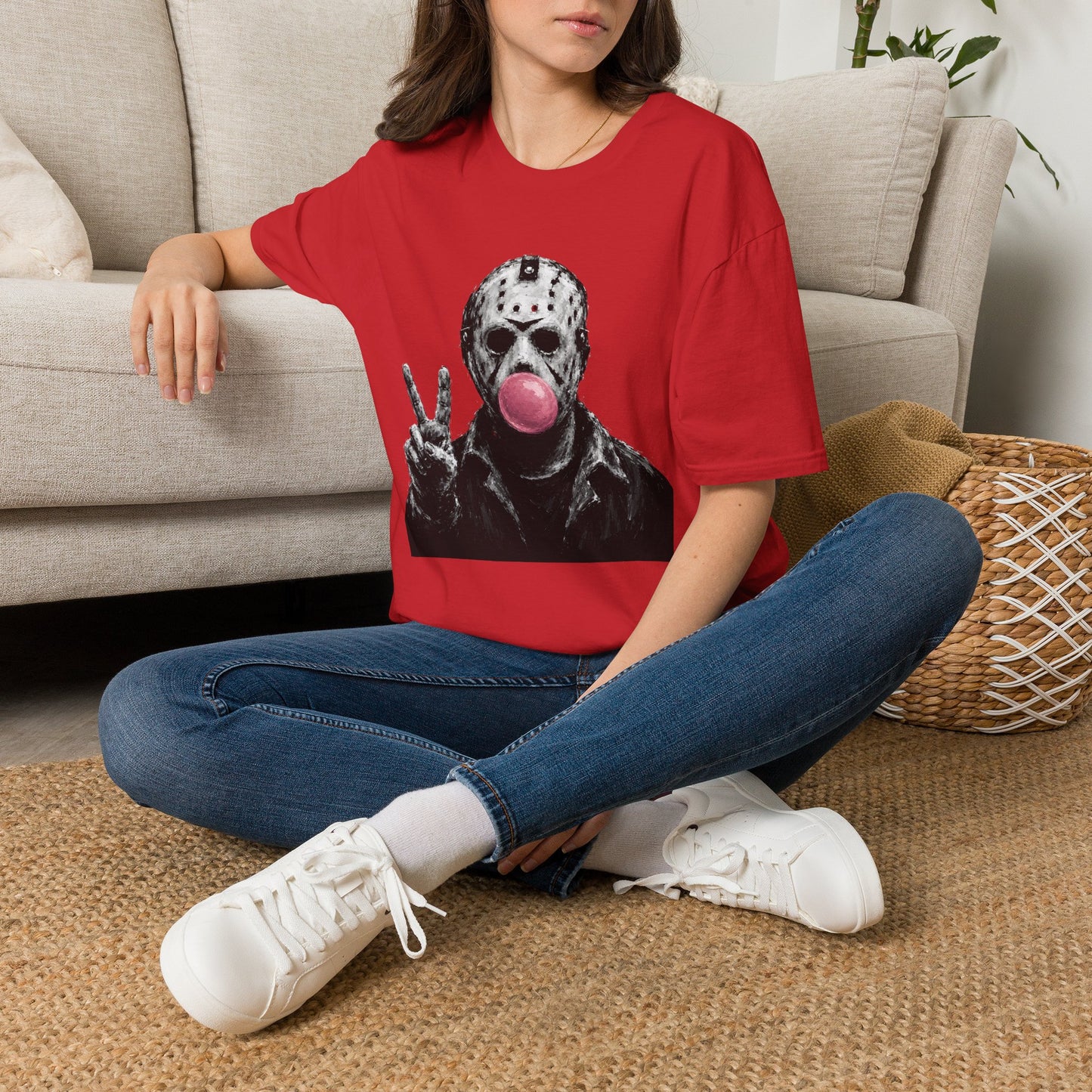 Hockey Mask Bubblegum T‑Shirt — Jason Peace Sign Graphic Tee