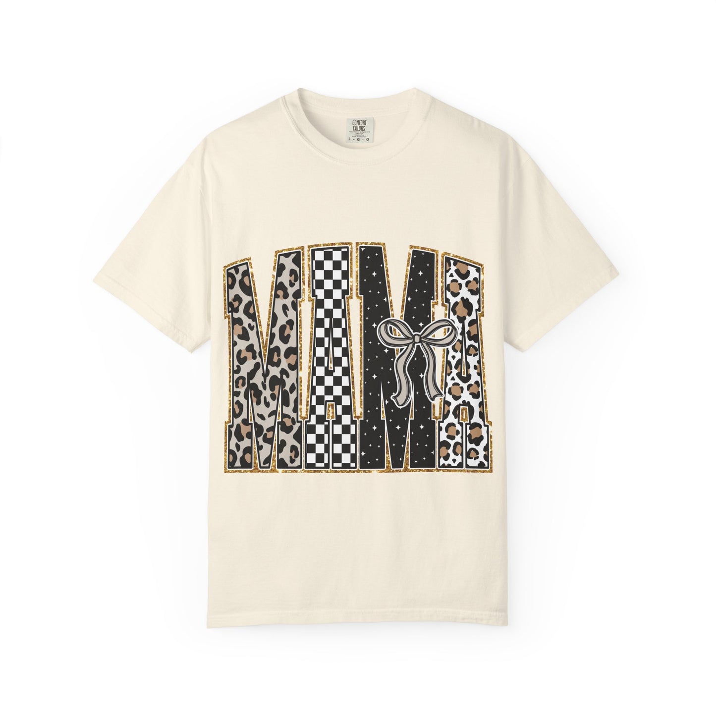Leopard Checker MAMA Tee — Vintage-Inspired Mama Shirt with Bow Graphic
