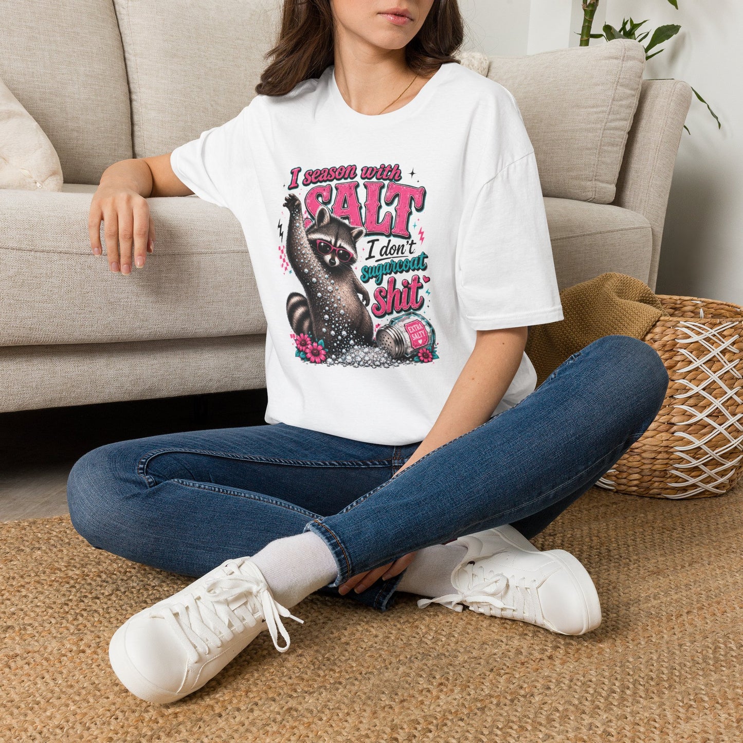 T‑Shirt — "I Season With Salt, I Don't Sugarcoat Shit" Raccoon Graphic Tee