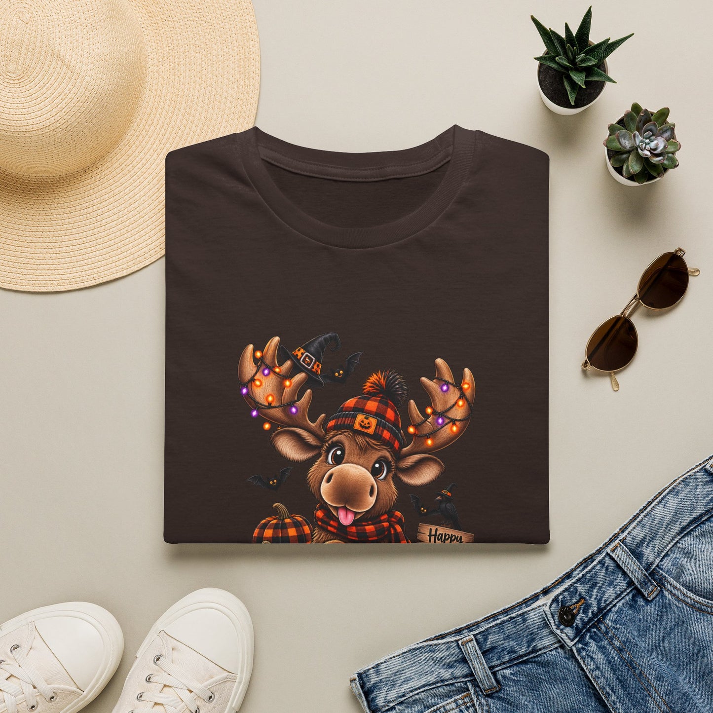 Halloween Moose T-Shirt — Cute Moose in Pumpkin Hat Halloween Tee