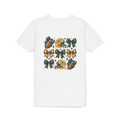 Youth Green Bay Football Helmet & Bow T-Shirt – Kids Game Day Tee